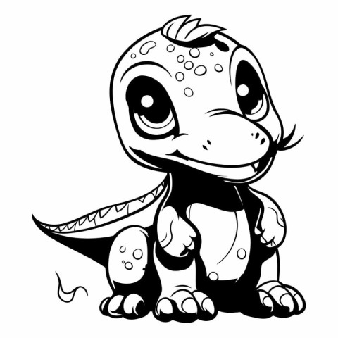 Cute little dinosaur. Black and white vector illustration for co