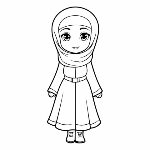 Cute muslim girl in hijab for coloring book.