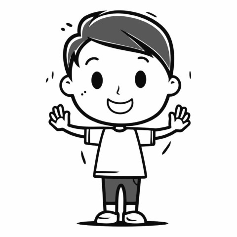 Illustration of a Kid Boy Waving His Hands - Black and White Car