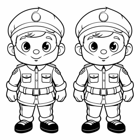 Boy and girl in military uniform. Coloring book for children.