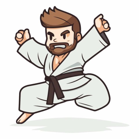 Martial arts fighter in kimono. Vector cartoon illustration.