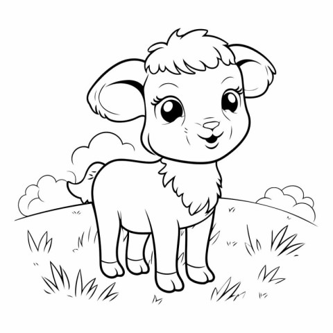 Cute sheep in the meadow. Coloring book for children