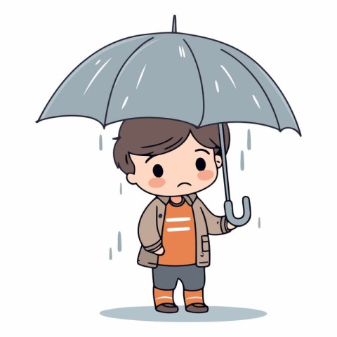 Boy with umbrella. Rainy weather in cartoon style.