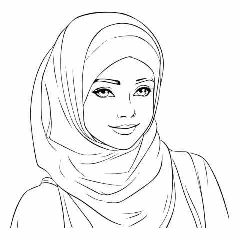 Arabic woman in hijab. black and white vector sketch illustratio