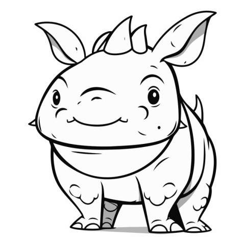 Cartoon Illustration of Cute Rhino Animal Character for Coloring