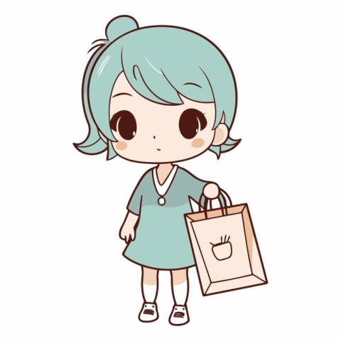 Cute girl holding shopping bag of a girl with shopping bag.