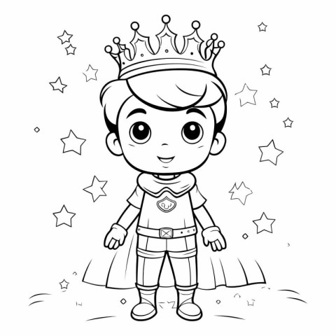 Black and White Cartoon Illustration of Little Prince or Princes