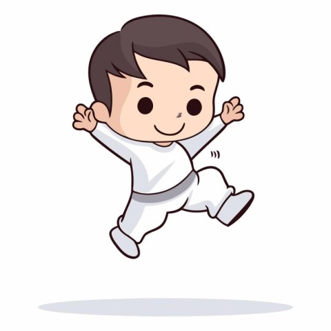 Karate boy jump vector illustration. Cartoon karate boy jumping.