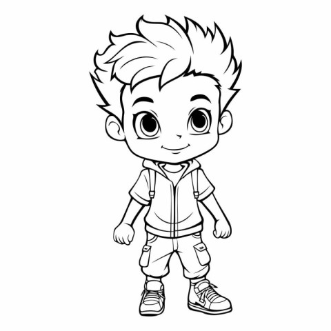 Cute little boy cartoon vector illustration. Coloring book for k