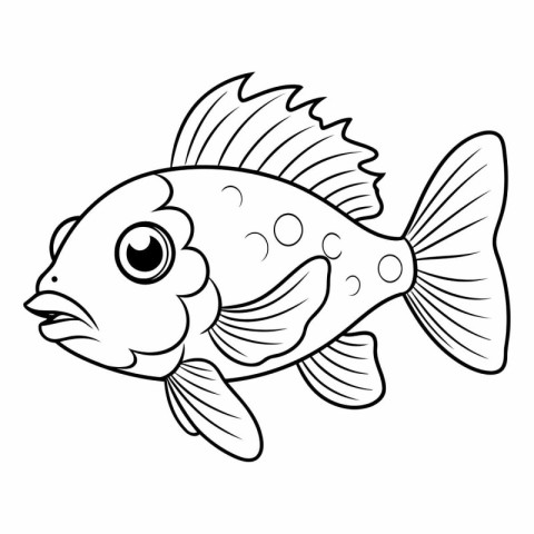 Coloring book for children: fish. Black and white vector illustr