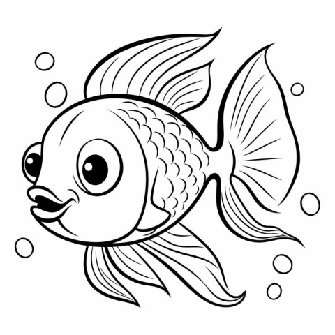 Black and White Cartoon Illustration of Cute Fish Animal Charact