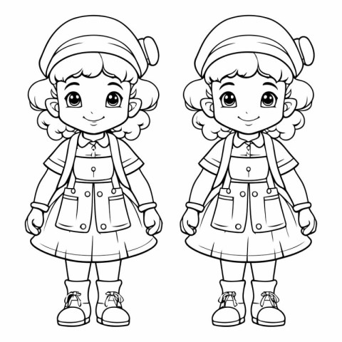 Coloring Page Outline Of Cartoon Girl in Winter Clothes.