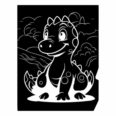 Black and white vector illustration of a cute cartoon dinosaur s