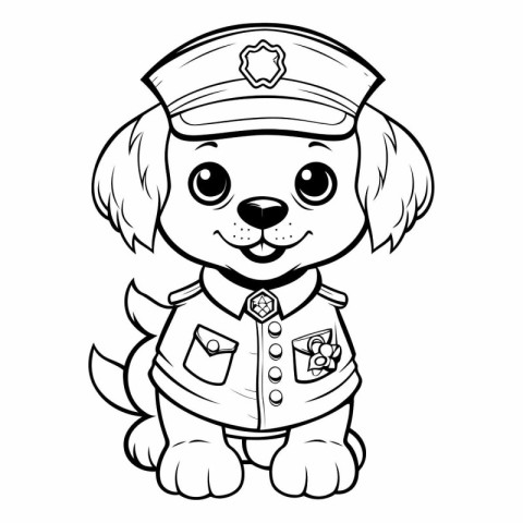 Black and White Cartoon Illustration of Cute Puppy Police Dog Co