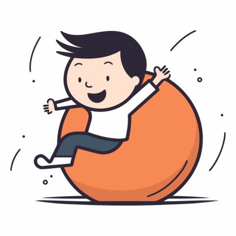 Illustration of a little boy sitting on an inflatable ball.