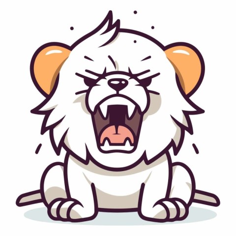 Angry White Lion Cartoon Mascot Character Vector Illustration.