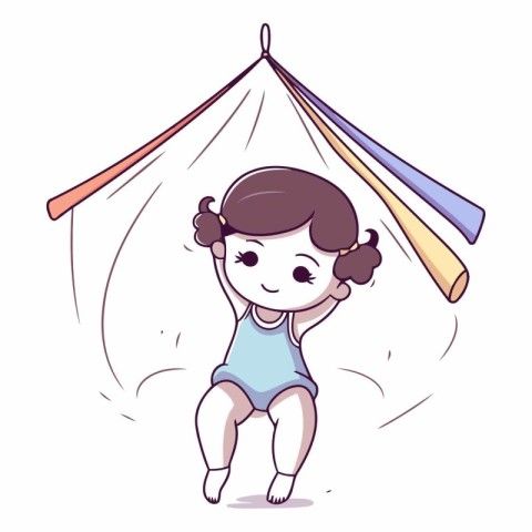 Cute little baby girl playing in the tent.