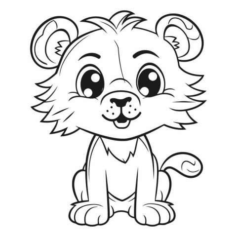 Black and White Cartoon Illustration of Cute Lion Animal Charact