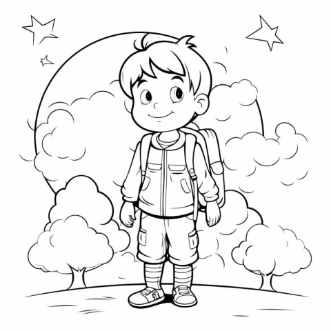 Vector illustration of Cartoon boy standing in the park. Colorin