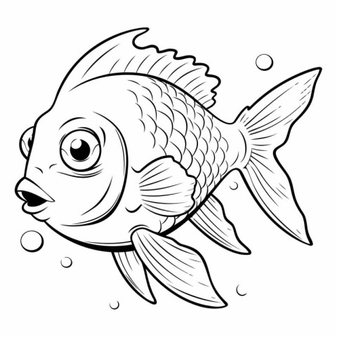 Black and White Cartoon Illustration of Cute Fish Animal Charact