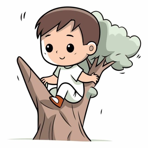 Illustration of a Little Boy Climbing a Tree and Smiling