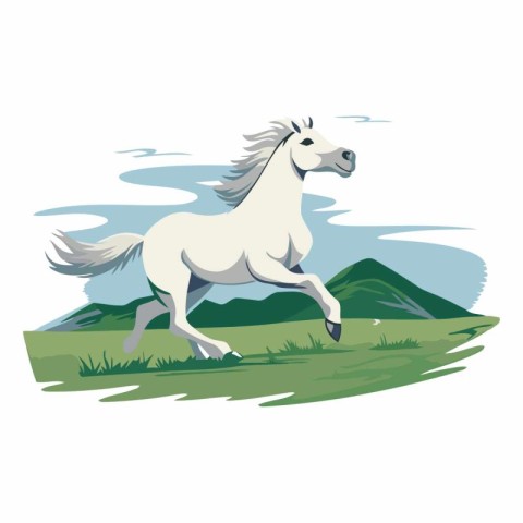 White horse running on the meadow isolated on white background.