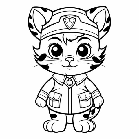 Illustration of a Cute Cat Policeman Cartoon Character Coloring