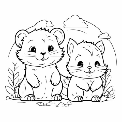 cute little hamster and cat in the landscape vector illustration