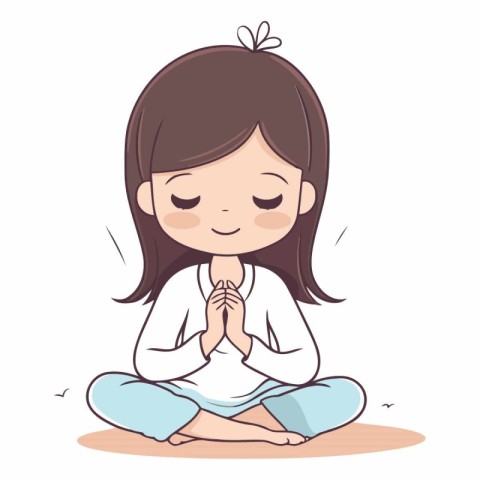 Cute little girl meditating in lotus position.