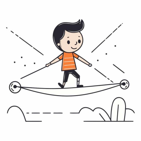 Vector illustration of a boy riding a skateboard on the road.