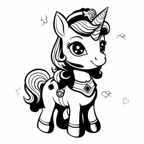 Unicorn - black and white vector illustration for coloring book.