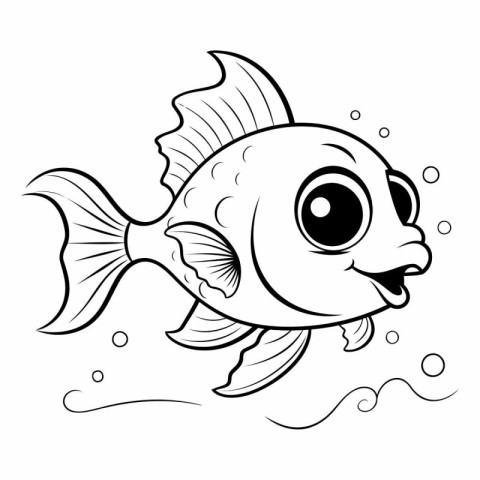 Black and White Cartoon Illustration of Cute Fish Animal Charact