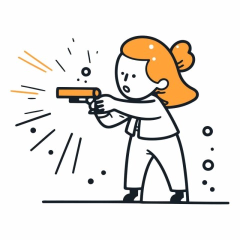 Girl aiming a gun in doodle style.