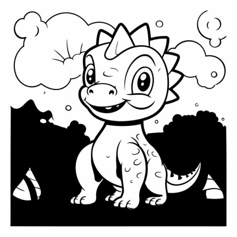 Black and White Cartoon Illustration of Cute Dinosaur Animal Cha