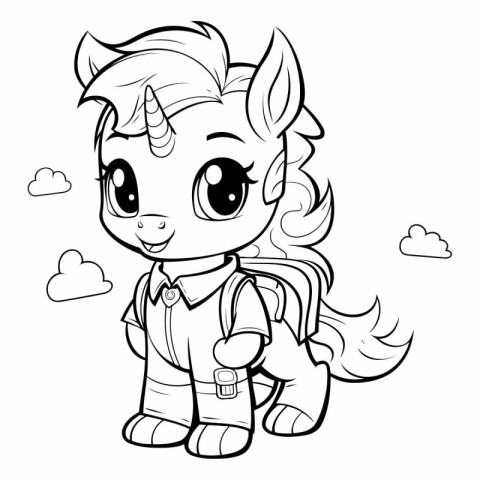 Black and White Cartoon Illustration of Cute Unicorn Fantasy Ani