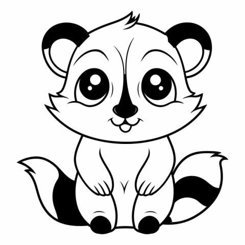 Cute chipmunk - Black and White Cartoon Illustration. Vector