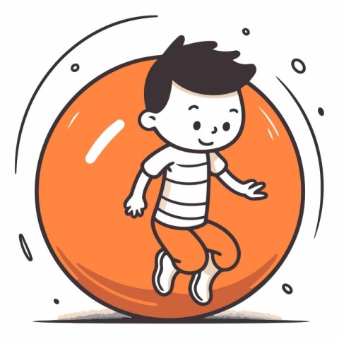 Cute little boy jumping in a ball. Vector cartoon illustration.