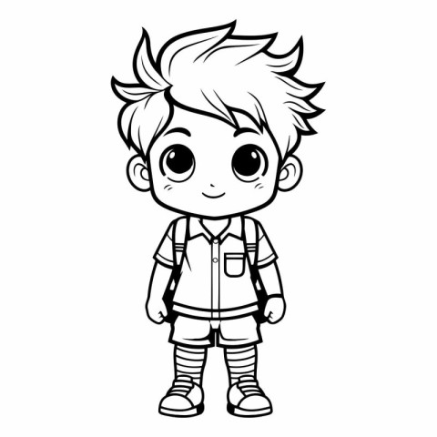 Cute little boy cartoon in black and white vector illustration g