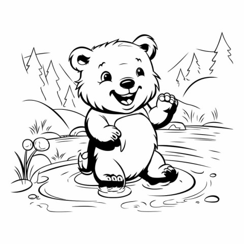 Black and White Cartoon Illustration of Cute Polar Bear Animal C