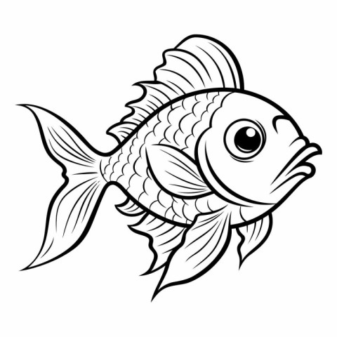 Black and white vector illustration of a fish on a white backgro