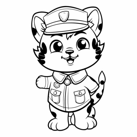 Coloring book for children: Cute cartoon cat in a police cap