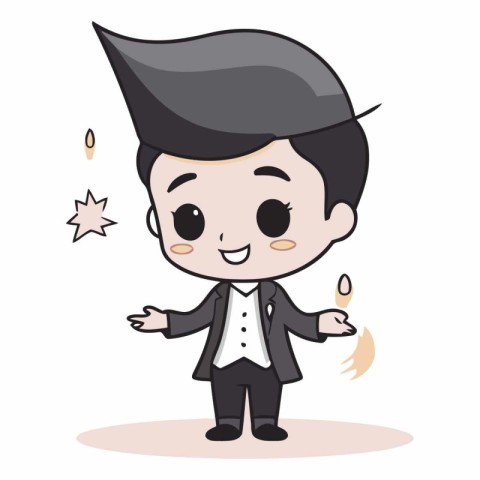 Cute Boy Wearing Tuxedo - Vector Cartoon Illustration