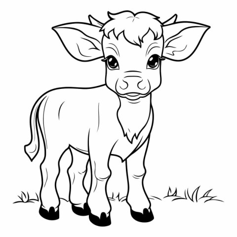 Black and White Cartoon Illustration of Calf Animal for Coloring