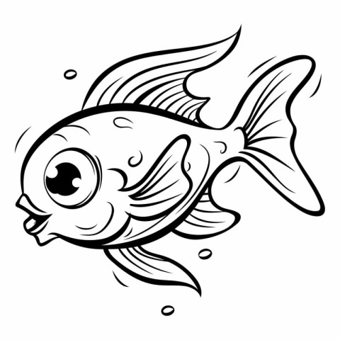 Black and White Cartoon Illustration of Cute Fish Animal Charact