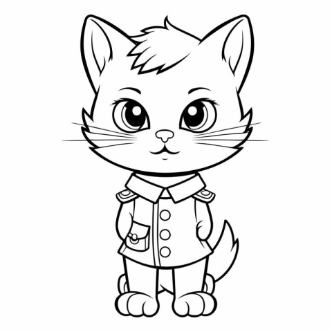 Black and White Cartoon Illustration of Cute Cat Animal Characte