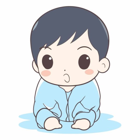 Cute baby boy in blue pajamas.