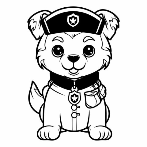 Black and White Cartoon Illustration of Cute Puppy Police Dog Ma