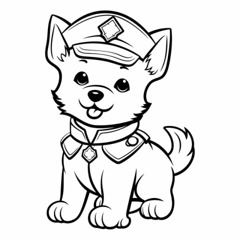 Black and White Cartoon Illustration of Cute Puppy Sailor Dog Co