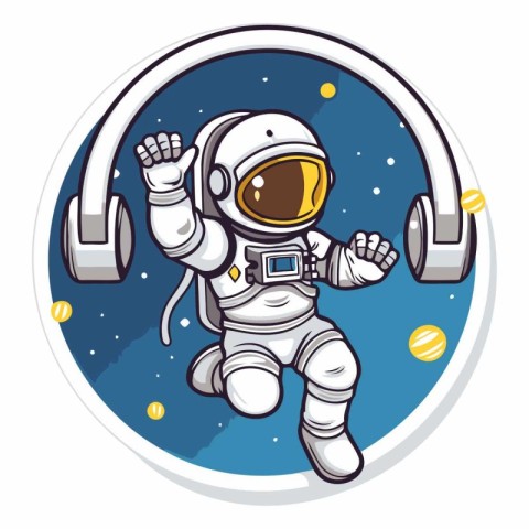 Astronaut in the outer space with headphones.