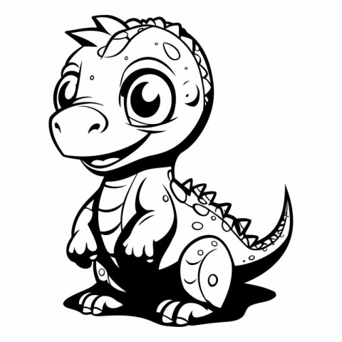 Cute baby dinosaur. Black and white vector illustration for colo